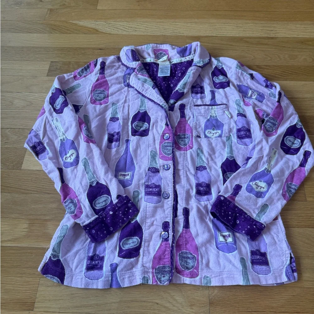 Munki Munki Ladies Flannel Champagne Bottle Festive PJ Top Purple Women's Small - Picture 4 of 11